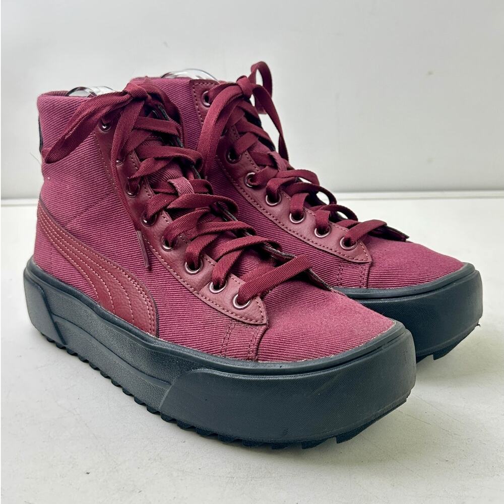 PUMA Kaia Burgandy Canvas Mid Top Platform Sneakers Women's Sz 8.5